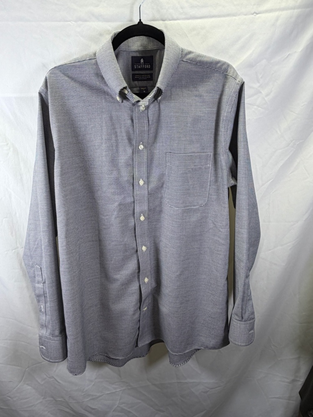 Stafford  Dress Shirt Mens 16 34/35 Black Check Button Down Wrinkle Free Oxford